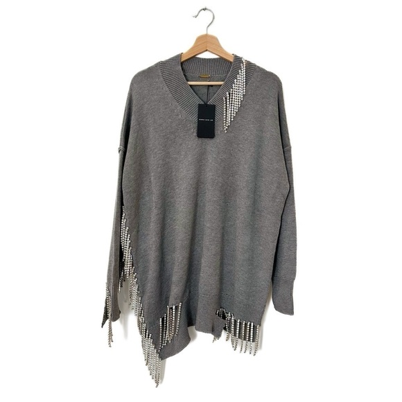 Dodo Bar Or Wool Crystal Fringe Gray Mark Sweater Sz 42 US 4 6 New - Picture 2 of 11